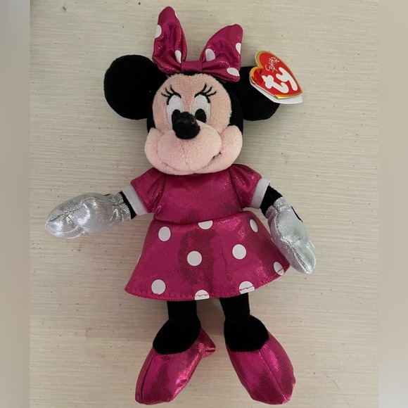 TY Beanie Baby Disney MINNIE MOUSE Sparkle NWT Pink Polka Dot - Picture 2 of 3